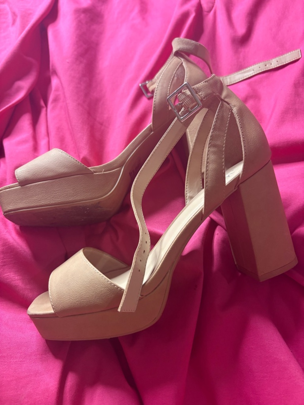 Women’s Nude Platform Block Heel Sandals with Ankle Strap